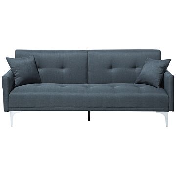 Sofa Bed Dark Blue 3 Seater Buttoned Seat Click Clack Beliani