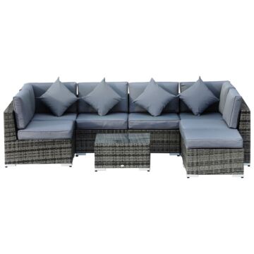 Outsunny 7-seater Rattan Sofa Set Garden Furniture Aluminium Patio Set Wicker Seater W/table, Grey