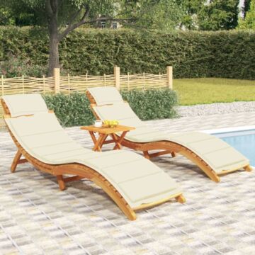 Vidaxl Sun Loungers 2 Pcs With Cream Cushions Solid Wood Acacia