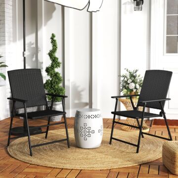 Outsunny Set Of Two Folding Rattan Seat Chairs - Black