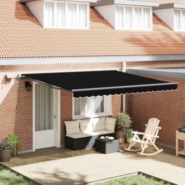 Vidaxl Manual Retractable Awning With Led Black 400x300 Cm, Vidaxl Awning Replacement Fabric For 4x3 M Frame Black