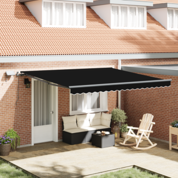 Vidaxl Manual Retractable Awning With Led Black 400x300 Cm, Vidaxl Awning Replacement Fabric For 4x3 M Frame Black