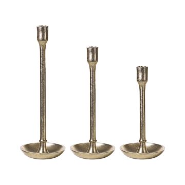 Set Of 3 Candle Holders Gold Aluminum Glamour Elegant Centerpiece Decoration Beliani