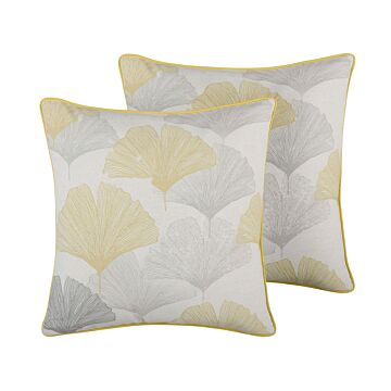 Set Of 2 Decorative Cushions Multicolour Leaf Pattern 45 X 45 Cm Floral Print Modern Retro Decor Accessories Beliani