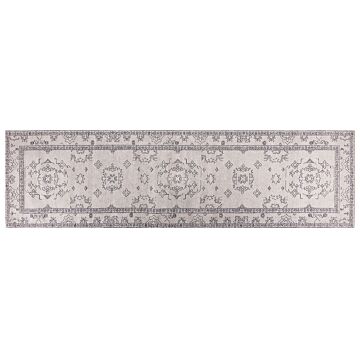 Runner Rug Beige Cotton 80 X 300 Cm Hallway Kitchen Runner Geometric Pattern Long Carpet Beliani