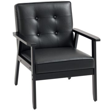 Homcom Retro-style Accent Chair, With Faux Leather Seat - Black