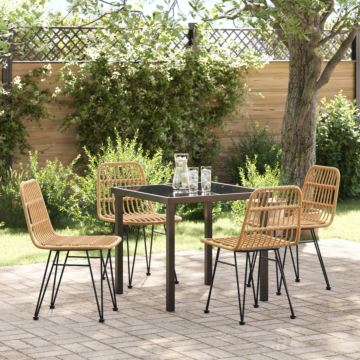 Vidaxl 5 Piece Garden Dining Set Brown Poly Rattan