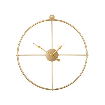 Wall Clock Gold Iron Frame Minimalist Design No Numbers Round 50 Cm Beliani
