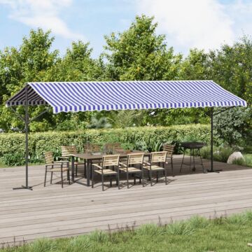 Vidaxl Free Standing Awning Blue And White 600x300 Cm Fabric And Steel
