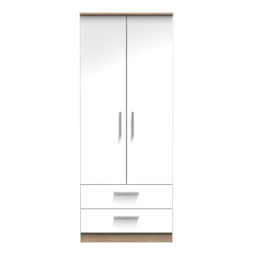 Contrast Double 2 Drawer Wardrobe In White & Bardolino Oak