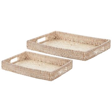 Decorative Tray Natural Rattan With Mother Of Pearl Inlay Trinket Jewellery Dish Beliani