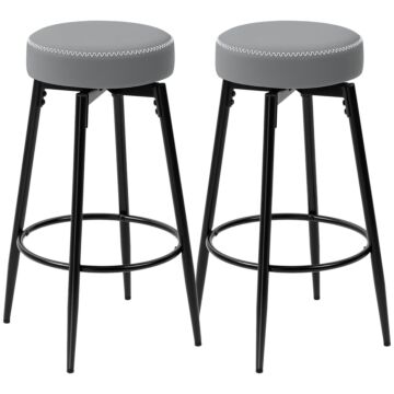 Homcom Set Of Two Faux Leather Bar Stools - Grey/black