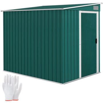 Outsunny 7 X 5ft Galvanised Metal Shed, With Sliding Door - Green