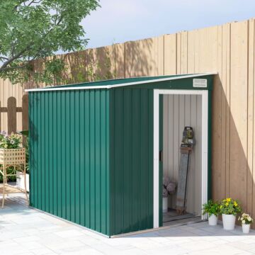 Outsunny 7 X 5ft Galvanised Metal Shed, With Sliding Door - Green