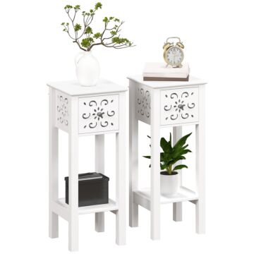 Homcom Set Of Two Elegant Floral Cut-out Side Tables - White