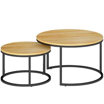 Homcom Set Of Two Wood-effect Stacking Tables - Natural