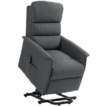 Homcom Electric Power Lift Recliner Chair With Spring Pack Seat, Fabric Recliner Armchair For Elderly With Footrest, Remote, Side Pockets, Reclining Chair For Living Room, Dark Grey