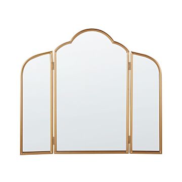 Table Trifold Mirror Gold Metal 87 X 77 Cm Two Side Wings Folding Make-up Beliani