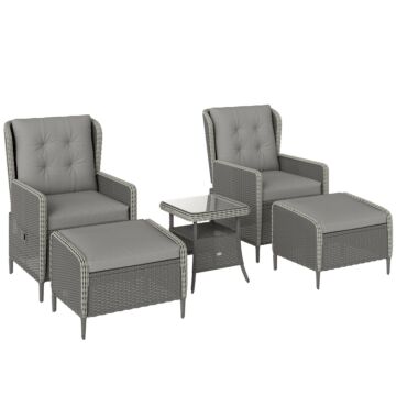 Outsunny Five-piece Reclining Rattan Chair Set - Charcoal Grey