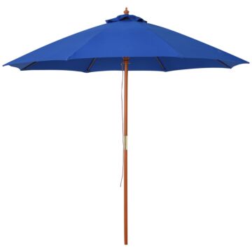 Outsunny 2.5m Wood Garden Parasol Sun Shade Patio Outdoor Market Umbrella Canopy With Top Vent, Blue