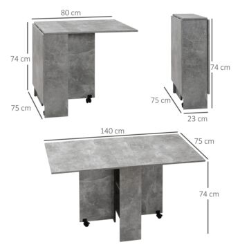 Homcom Folding Dining Table, Drop Leaf Table For Small Spaces With 2-tier Shelves, Small Kitchen Table With Rolling Casters, Cement Grey