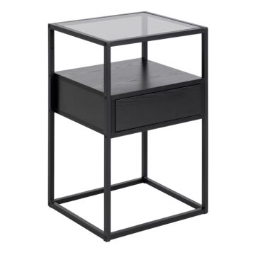 Randolf Bedside Table In Black With Smoked Glass