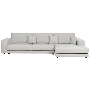 Left Hand 4 Seater Corner Sofa Light Grey Fabric Upholstered Track Armrests Additional Cushions