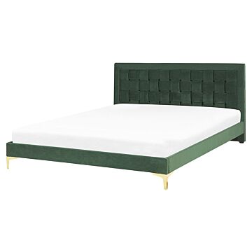 Upholstered Bed Frame Eu Double 4ft6 Green Headboard Velvet Golden Legs Beliani