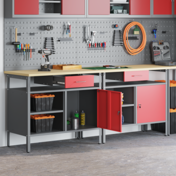 Vidaxl 2-piece Work Bench Set In Red Steel
