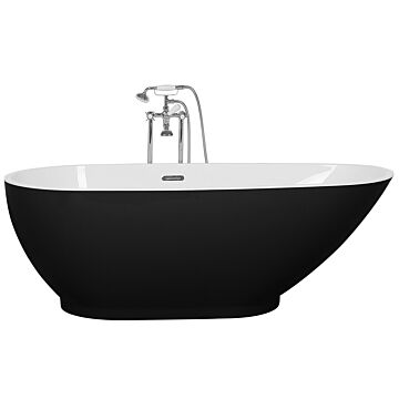 Freestanding Bath Black And White Sanitary Acrylic Single 173 X 82 Cm Oval Modern Design Beliani