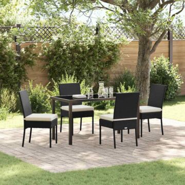 Vidaxl 5 Piece Garden Dining Set Black Poly Rattan