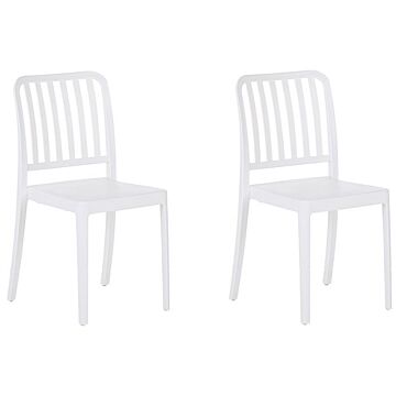 Set Of 2 Garden Chairs White Plastic Stackable Lightweight Indoor Outdoor Weather Resistant Beliani