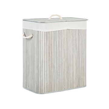 Basket With Lid Grey Bamboo Wood Laundry Hamper 2-compartments With Rope Handles Beliani