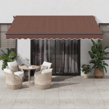 Vidaxl Manual Retractable Awning With Leds Brown 400x300 Cm