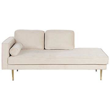 Chaise Lounge Beige Velvet Upholstered Left Hand Orientation Metal Legs Bolster Pillow Modern Design Beliani