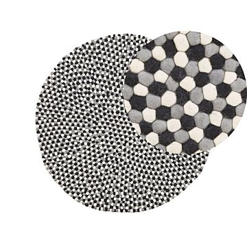 Area Rug Multicolour Wool Felt Balls Hand-woven Round Ø140 Cm Beliani