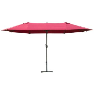 Outsunny 4.6m Garden Parasol Double-sided Sun Umbrella Patio Market Shelter Canopy Shade Outdoor Wine Red
