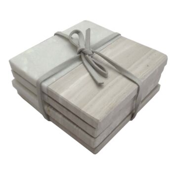 Set Of 4 Wood Effect Marble Coasters - Square