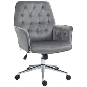 Vinsetto Linen Computer Chair With Armrest, Modern Swivel Chair With Adjustable Height, Dark Grey