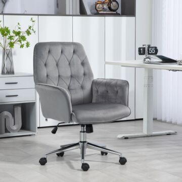 Vinsetto Linen Computer Chair With Armrest, Modern Swivel Chair With Adjustable Height, Dark Grey