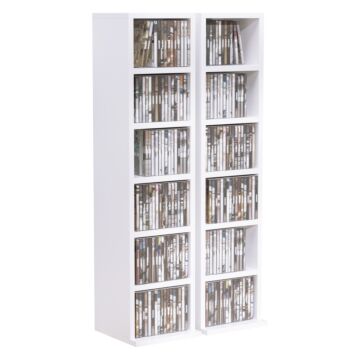 Homcom 204 Cd Media Display Shelf Unit Set Of 2 Blu-ray Dvd Tower Rack W/ Adjustable Shelves Bookcase Storage Organiser, White