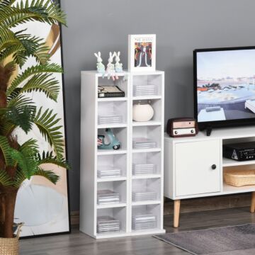 Homcom 204 Cd Media Display Shelf Unit Set Of 2 Blu-ray Dvd Tower Rack W/ Adjustable Shelves Bookcase Storage Organiser, White