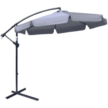 Outsunny 2.7m Banana Parasol Cantilever Umbrella With Crank Handle And Cross Base For Outdoor, Hanging Sun Shade, Dark Grey