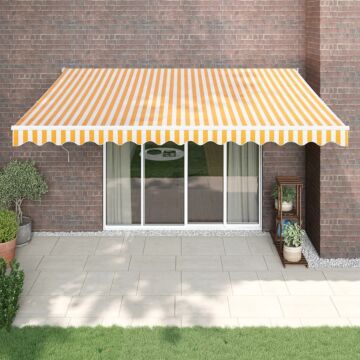 Vidaxl Retractable Awning Yellow And White 4.5x3 M Fabric And Aluminium