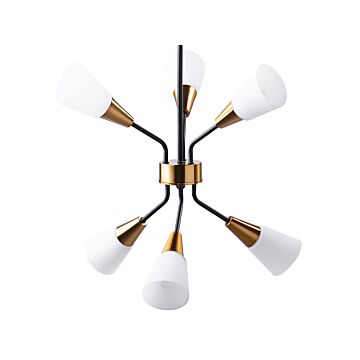 Pendant Lamp Gold And White Metal Frame Bell Shades Long Cord Industrial Beliani