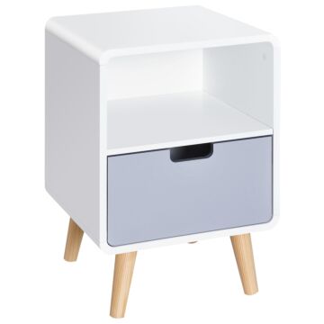 Homcom Scandinavian Style Bedside Table, 40lx38wx58h Cm-white/grey/natural Wood Colour