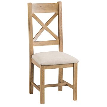 Upholstered Cross Back Chair Medium Oak Finish