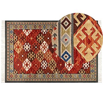 Wool Area Rug Multicolour 200 X 300 Cm Hand Woven Kilim Rug Rustic Oriental Design Beliani