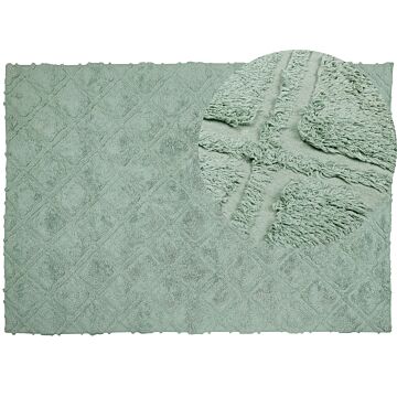 Area Rug Green Cotton 160 X 230 Cm Geometric Pattern Hand Tufted Shaggy Woven Design Living Room Bedroom Boho Beliani