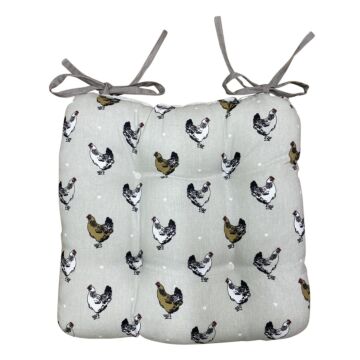 Padded Seat Pad With Ties With A Chicken Print Design